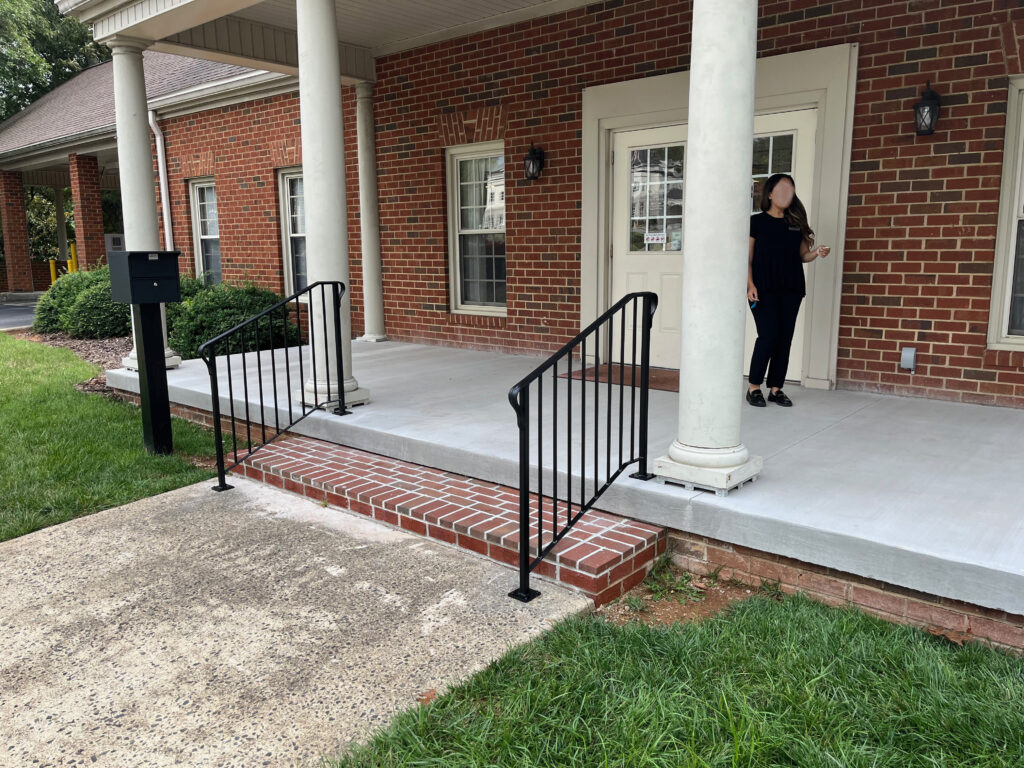 Hand railings in front of bank